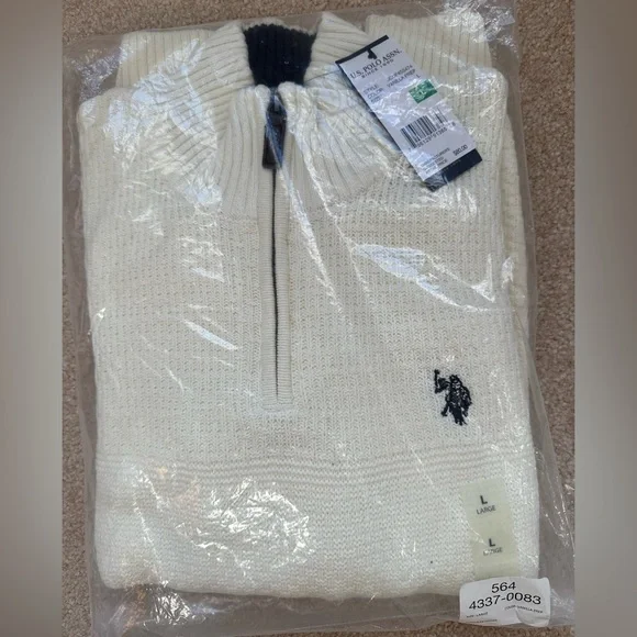 Brand New In Package Men’s Large U.S. Polo Assn. Textured Quarter Zip Sweater - Picture 3 of 5